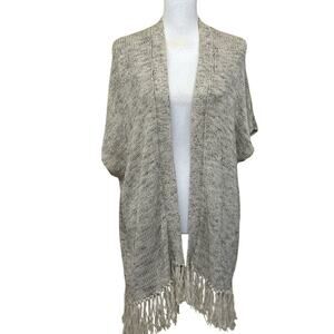 Joie marled cream/gray sweater vest, fringe, medium, layering, bohemian, artsy